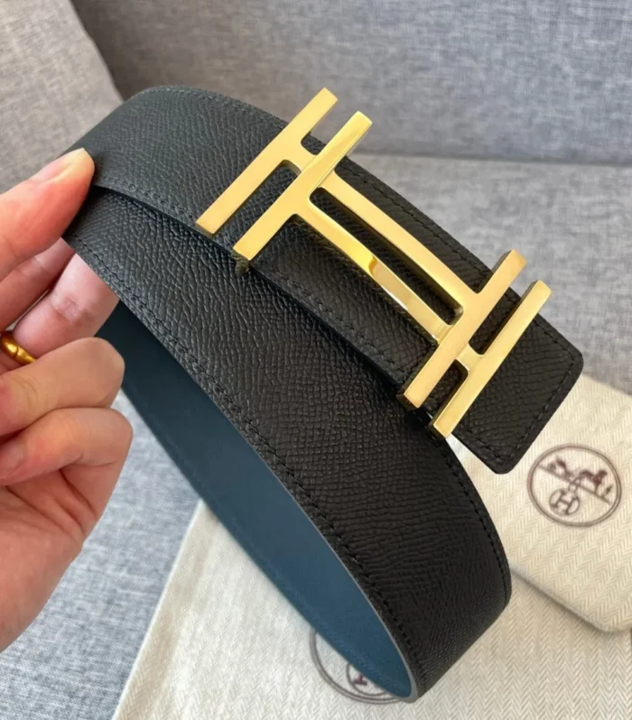 DOUBLE H 38MM BLACK BLUE LEATHER
