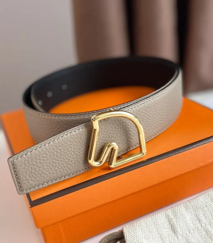 BOUCLE BELT BUCKLE & REVERSIBLE KHAKI BROWN LEATHER STRAP 38MM GOLD HARDWARE