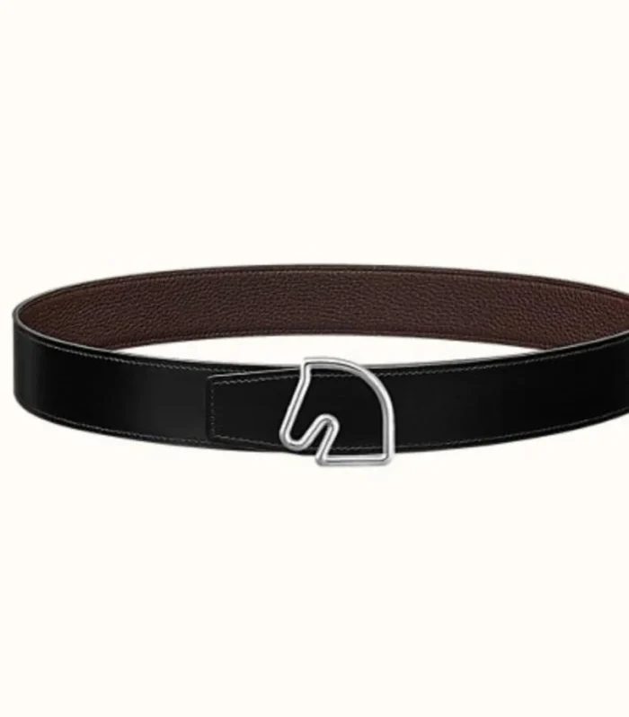 BOUCLE BELT BUCKLE & REVERSIBLE CHOCOLATE BROWN AND BLACK LEATHER STRAP 38MM SILVER HARDWARE