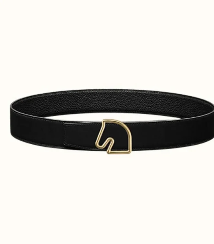 BOUCLE BELT BUCKLE & REVERSIBLE BLACK AND WHITE LEATHER STRAP 38MM GOLD HARDWARE