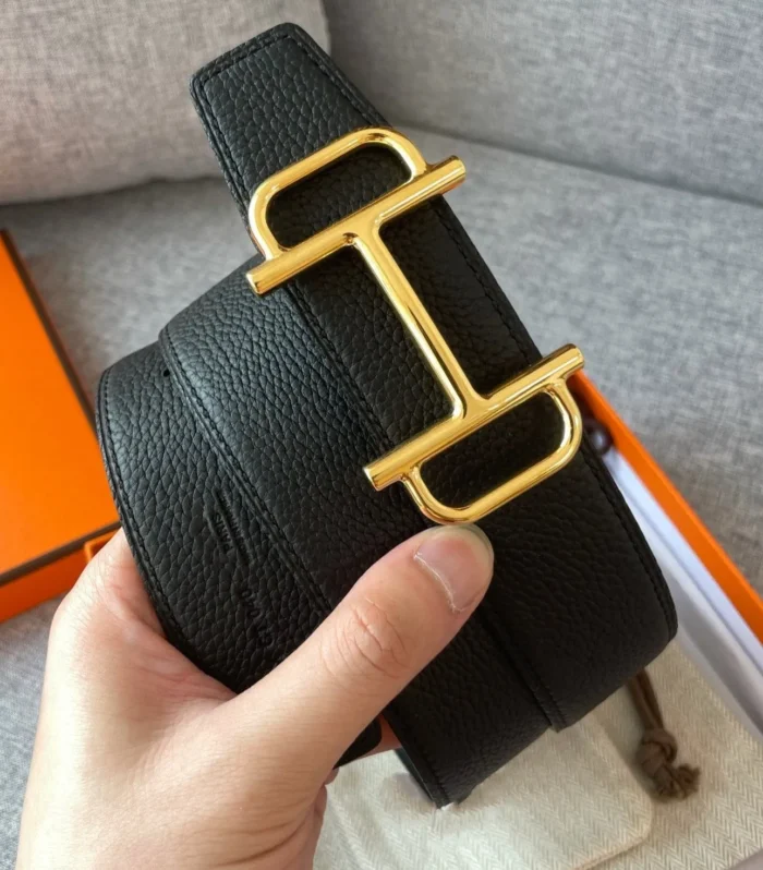 3.8CM  BELT H REVERSIBLE BLACK LEATHER