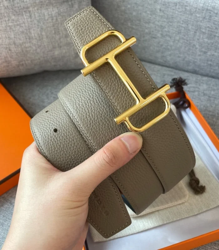 3.8CM  BELT H REVERSIBLE BLACK GREY LEATHER