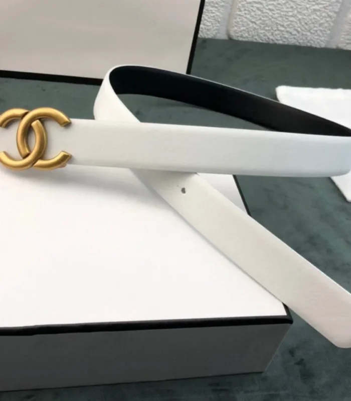 CC WOMEN'S BELT 3.0CM LEATHER WHITE BUCKLE GOLD CONVEX