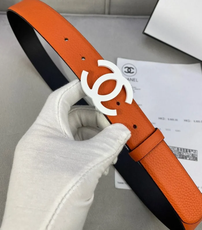 CC WOMEN'S BELT 3.0CM LEATHER ORANGE BUCKLE SILVER