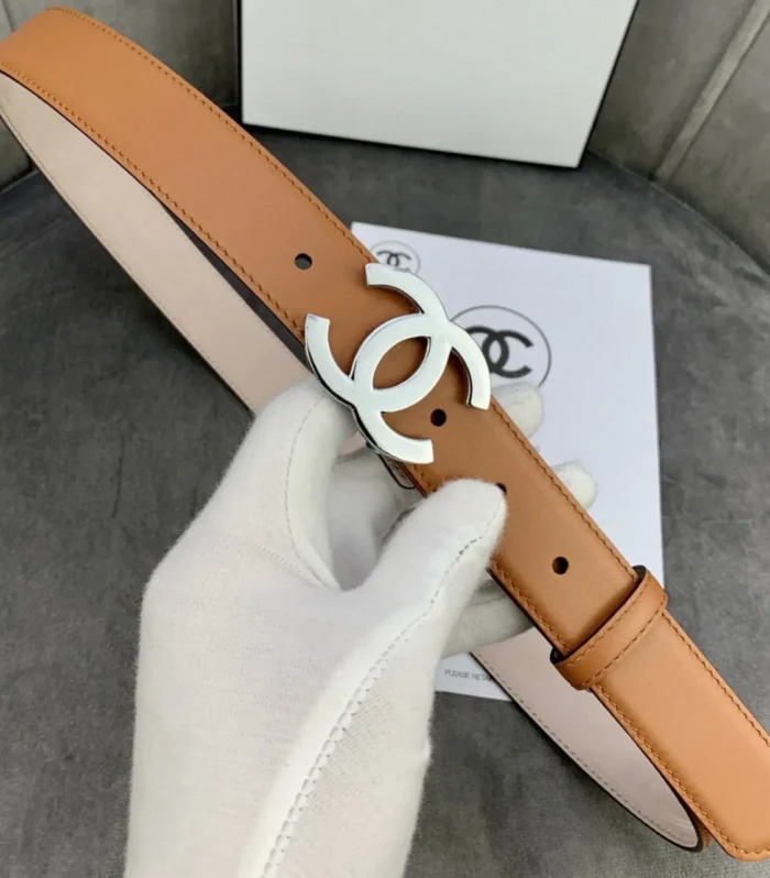 CC WOMEN'S BELT 3.0CM LEATHER LIGHT BROWN BUCKLE SILVER