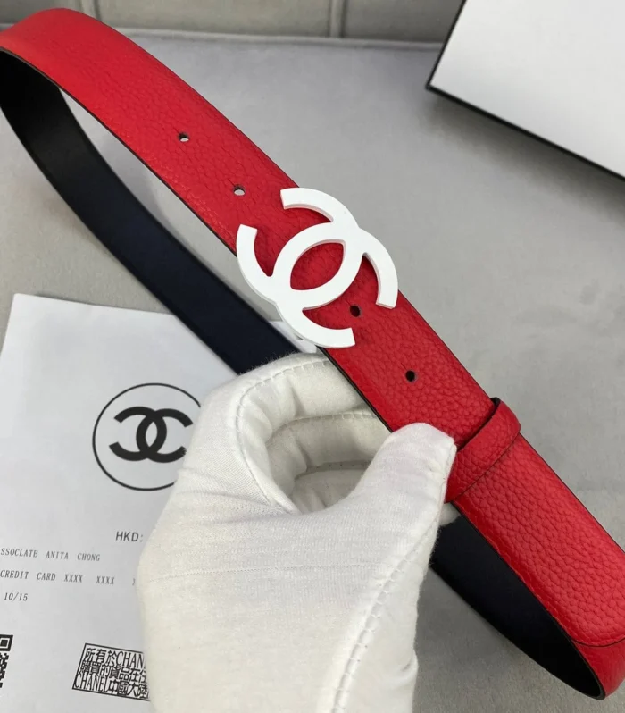 CC WOMEN'S BELT 3.0CM LEATHER EPSOM RED BUCKLE SILVER