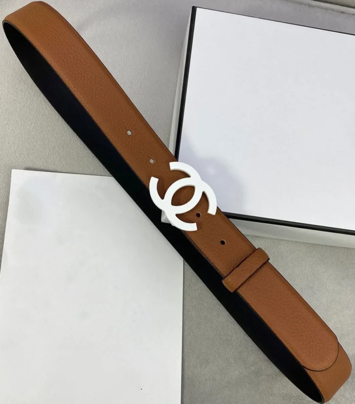 CC WOMEN'S BELT 3.0CM LEATHER EPSOM BROWN BUCKLE SILVER