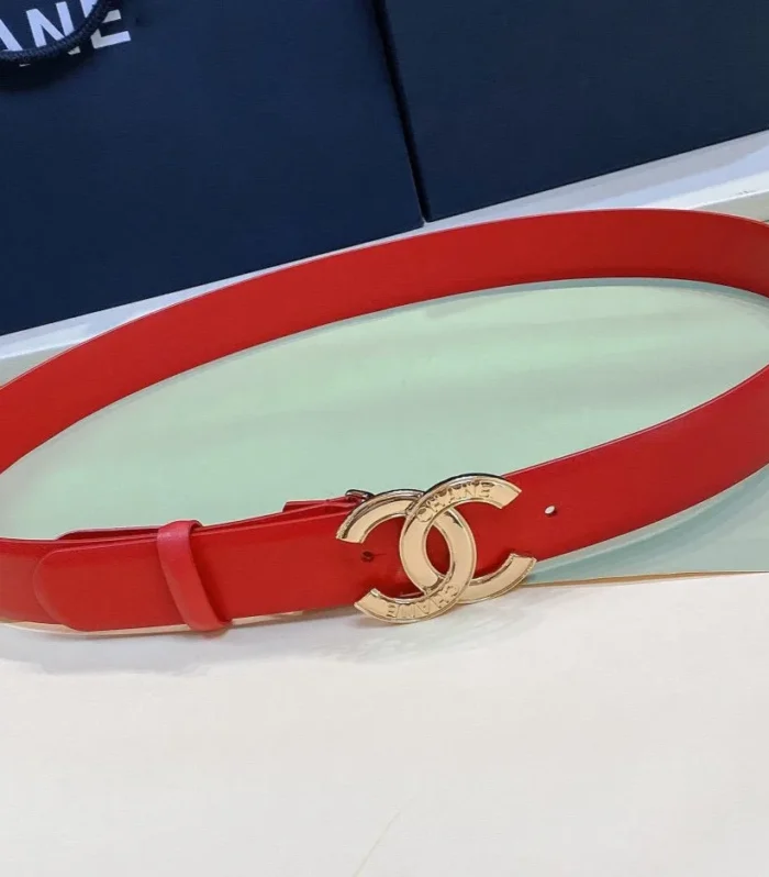 CC WOMEN'S BELT 3.0CM BUCKLE PINK GOLD LEATHER RED