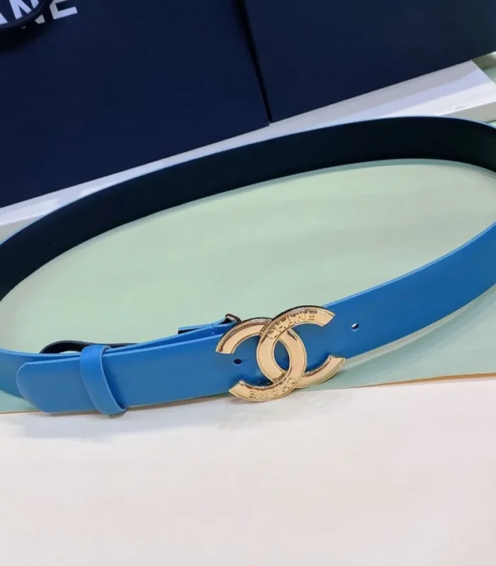 CC WOMEN'S BELT 3.0CM BUCKLE PINK GOLD LEATHER BLUE