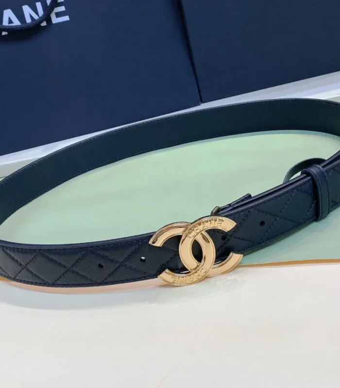 CC WOMEN'S BELT 3.0CM BUCKLE PINK GOLD CARO LEATHER BLACK