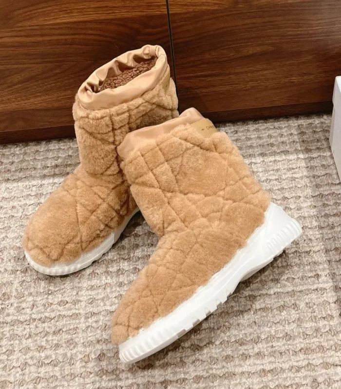 CD Ankle Boots Beige Fleece And Windbreaker Fabric
