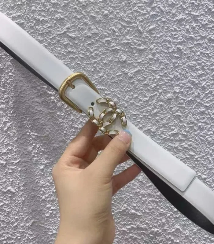 CC BELT 30MM BUCKLE GOLD WHITE LEATHER WHITE