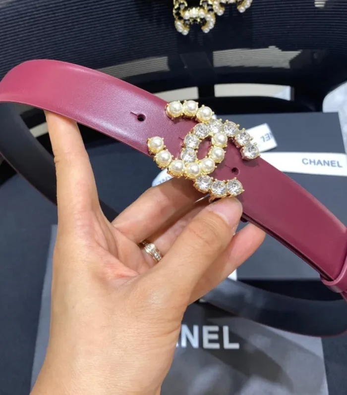 CC BELT 3.0CM LEATHER PURPLE BUCKLE GOLD PEARL DIAMOND