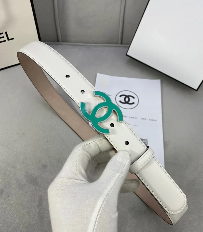 CC BELT 3.0CM BUCKLE BLUE LEATHER WHITE