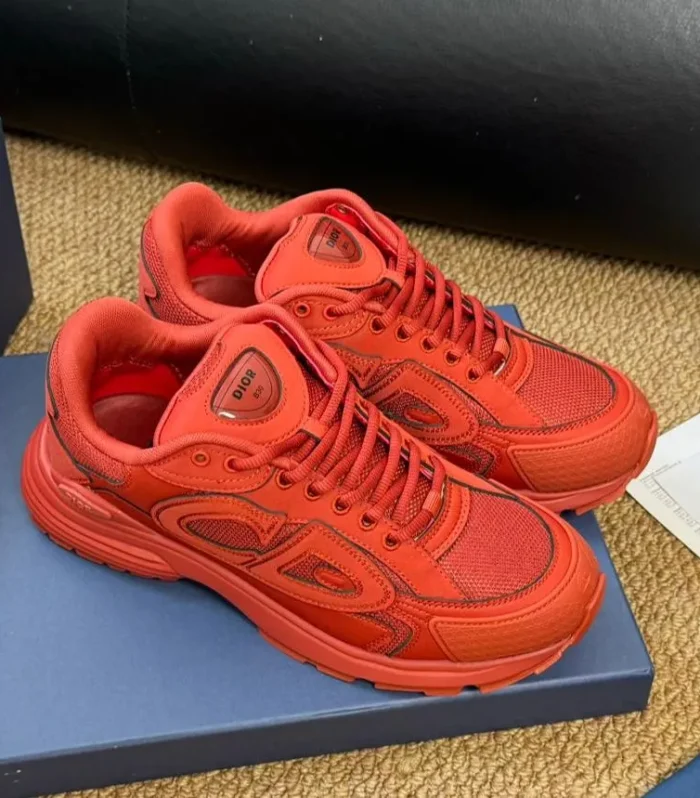 CD And Stone Island B30 Sneaker Red Orange Cowhide And Polyester Mesh Fabric