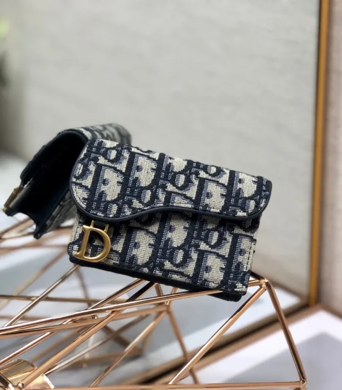 CD Saddle Wallet 10.5cm Blue Obique Embroidery