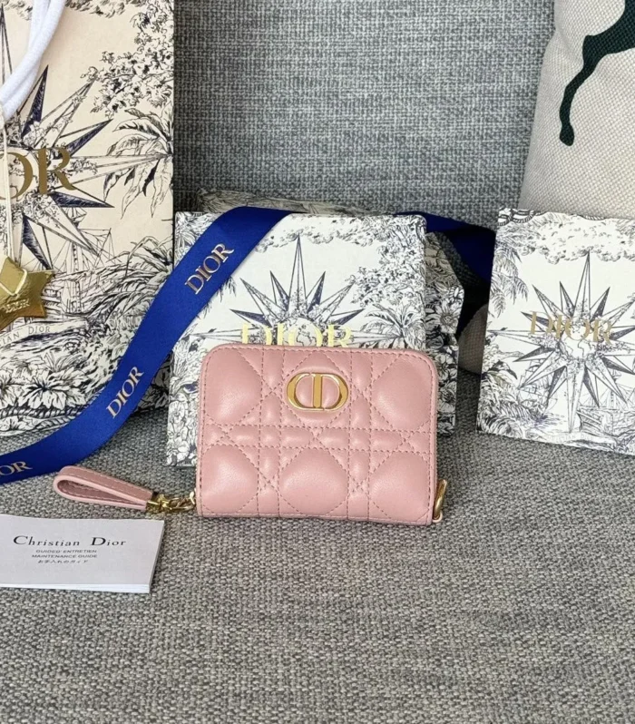 CD Logo Caro 11cm Compact Wallet Pink Calfskin