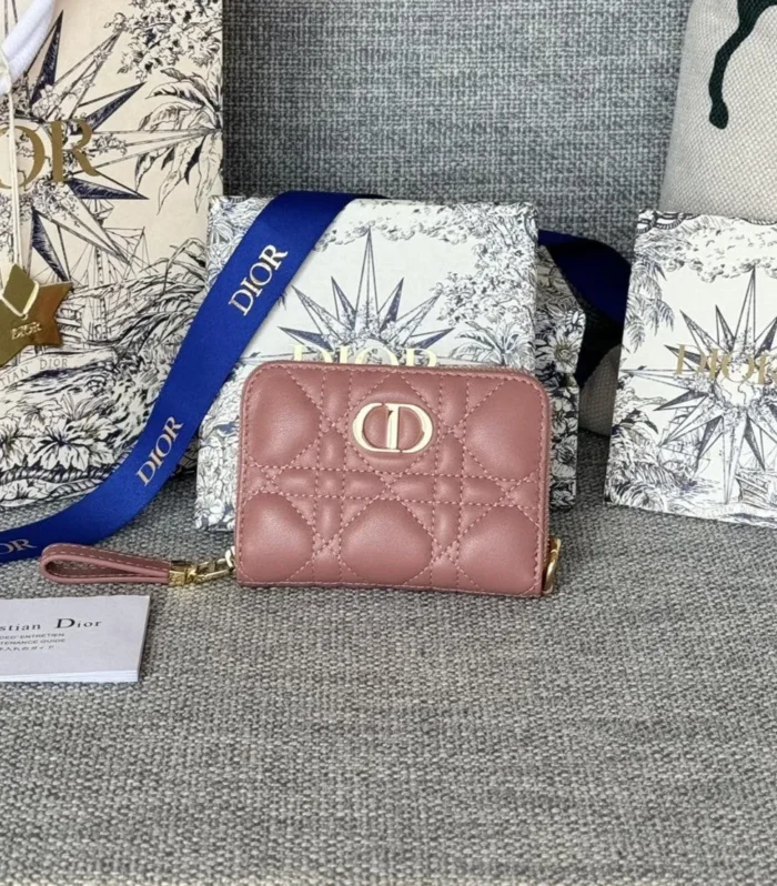 CD Logo Caro 11cm Compact Wallet Dark Pink Calfskin