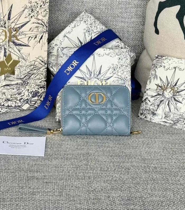 CD Logo Caro 11cm Compact Wallet Cloud Blue Calfskin
