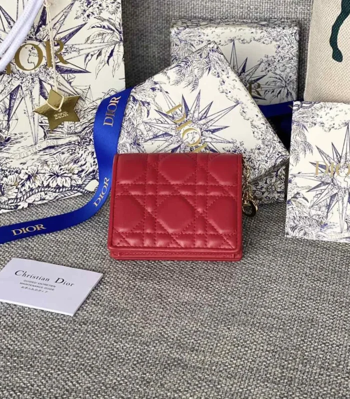 CD Caro 11cm Compact Wallet Red Calfskin
