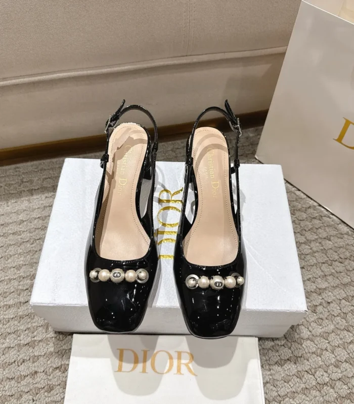 CD 25 slingback black pearls patent leather 396119