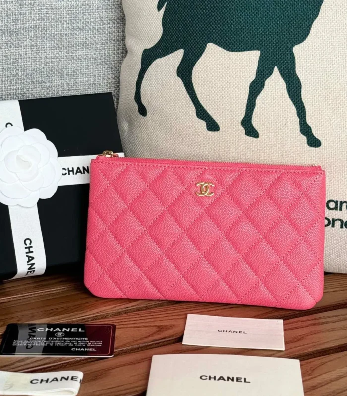 cc zipped wallet 20cm dark pink quilted caviar gold hardware