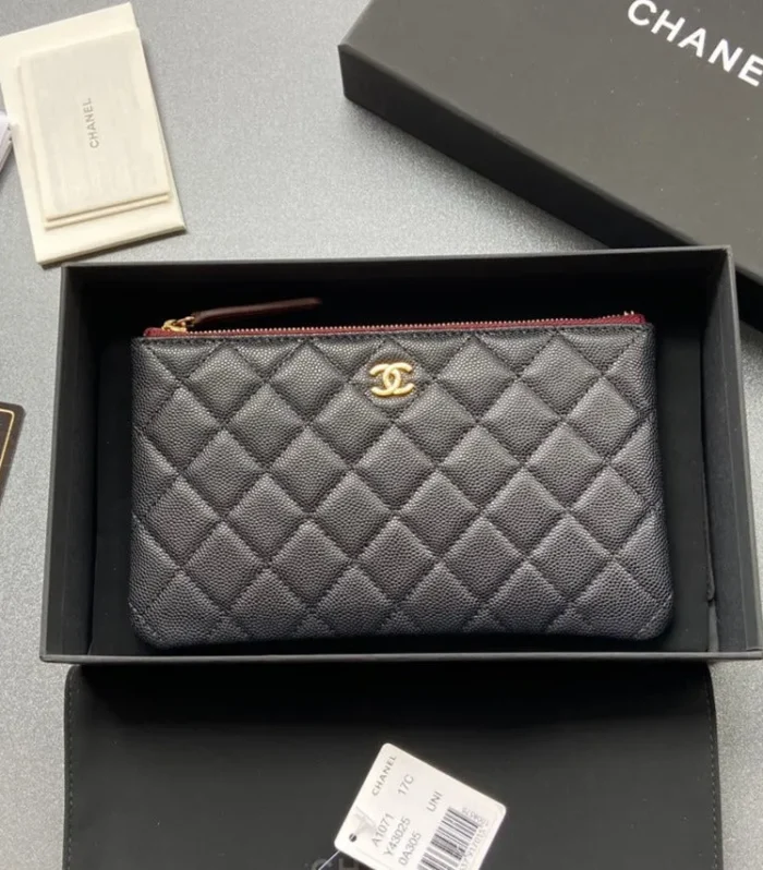 cc zipped wallet 20cm black quilted caviar gold hardware