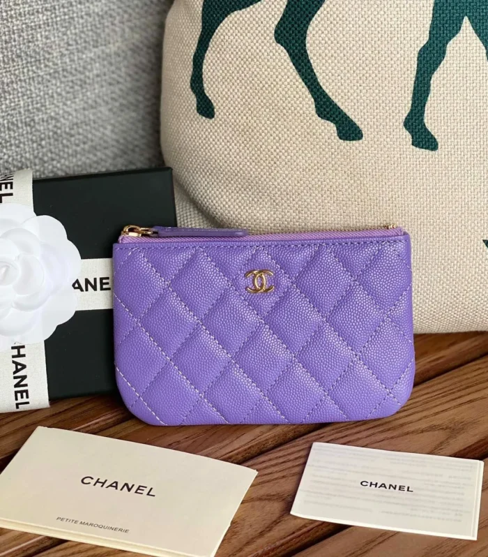 cc zipped wallet 15 purple caviar gold hardware