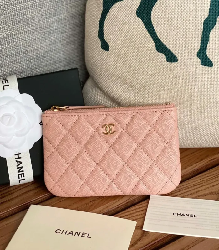 cc zipped wallet 15 light pink caviar gold hardware