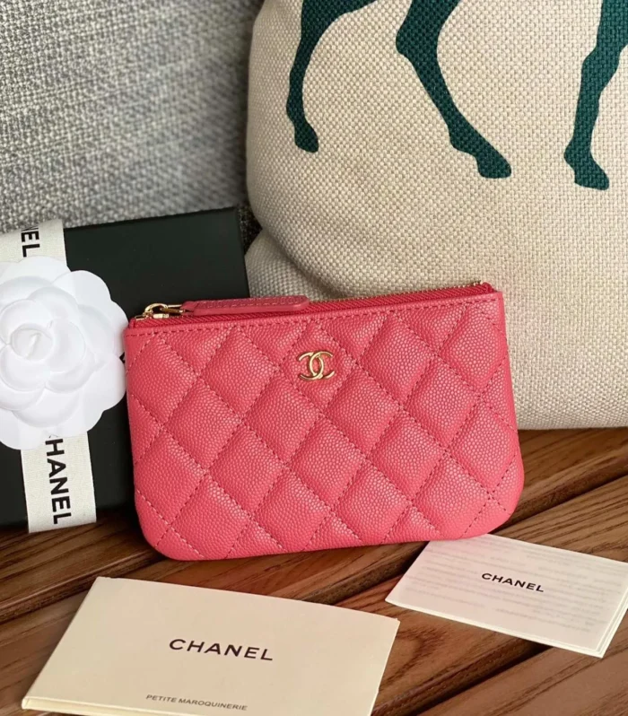 cc zipped wallet 15 dark pink caviar gold hardware
