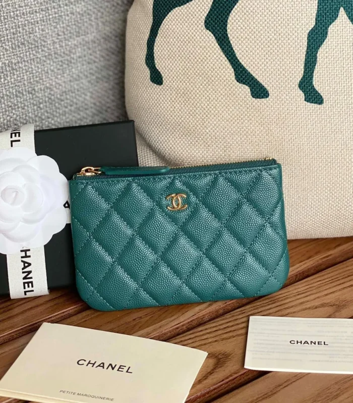 cc zipped wallet 15 blue green caviar gold hardware