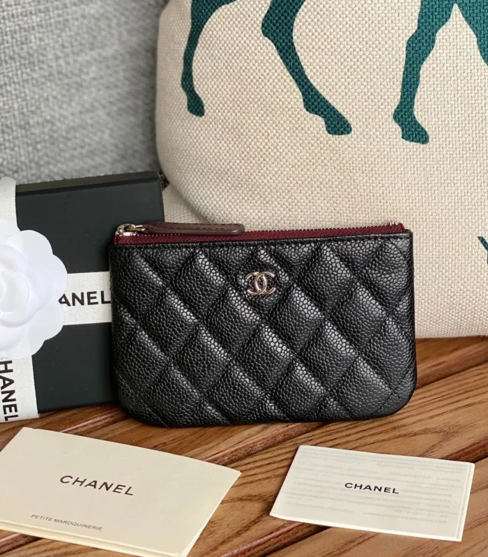 cc zipped wallet 15 black caviar silver hardware