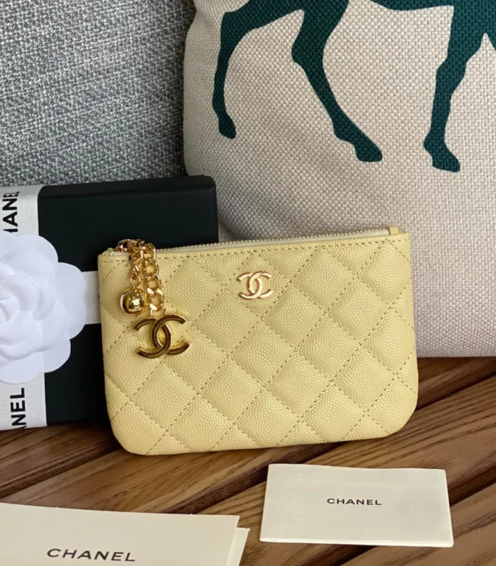 cc zipped wallet 14cm yellow caviar gold hardware
