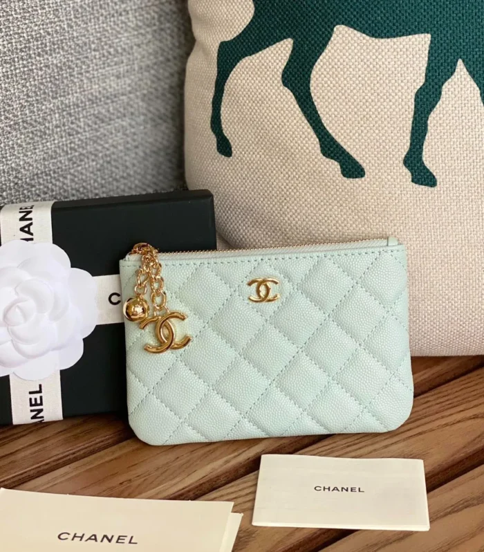 cc zipped wallet 14cm light cloud blue caviar gold hardware