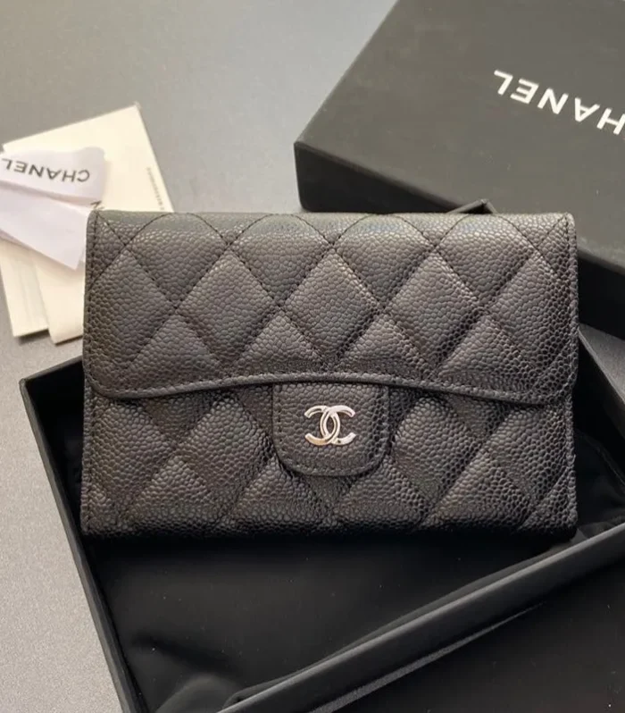 cc wallet 15cm black caviar silver hardware