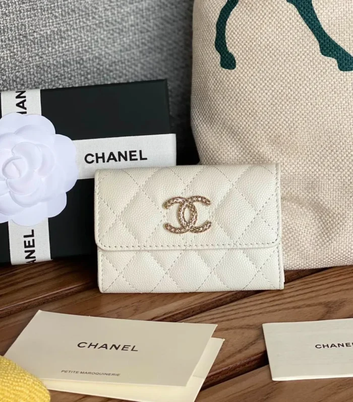cc small wallet 11cm white caviar light gold hardware