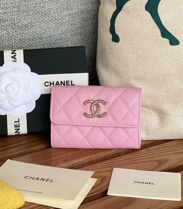 cc small wallet 11cm pink caviar light gold hardware