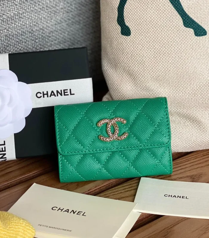 cc small wallet 11cm dark green caviar light gold hardware
