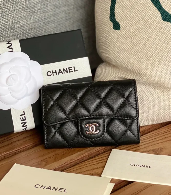 cc small wallet 11cm black lambskin silver hardware