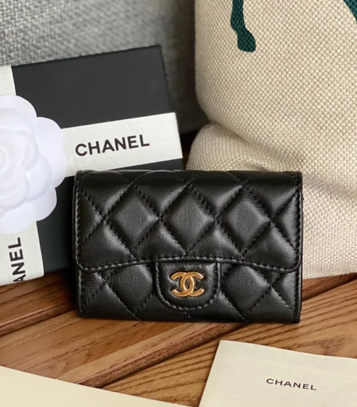 cc small wallet 11cm black lambskin gold hardware