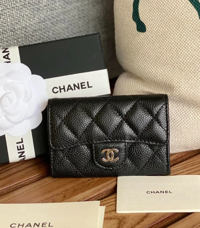 cc small wallet 11cm black caviar silver hardware
