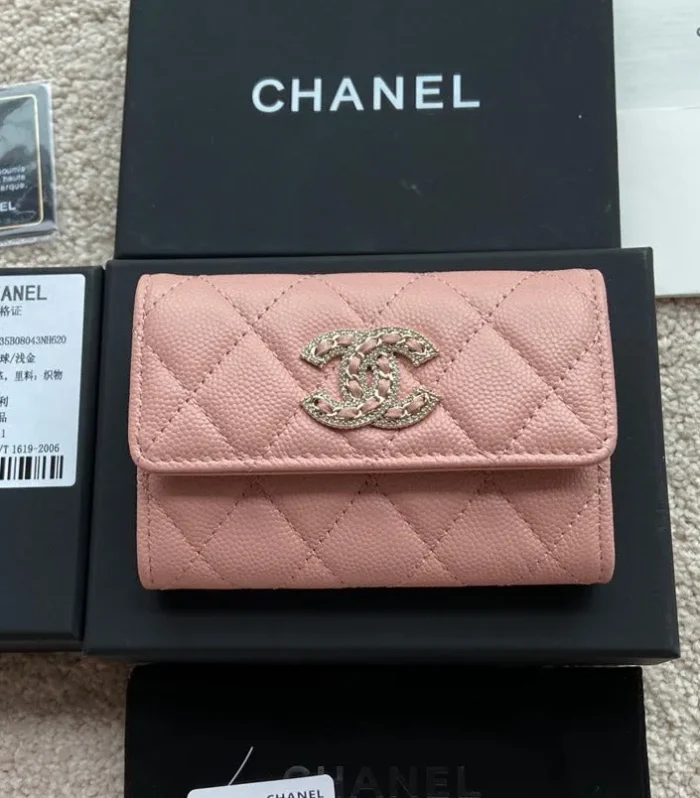 cc small wallet 11cm black caviar light gold leather hardware
