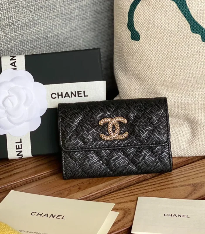 cc small wallet 11cm black caviar light gold hardware