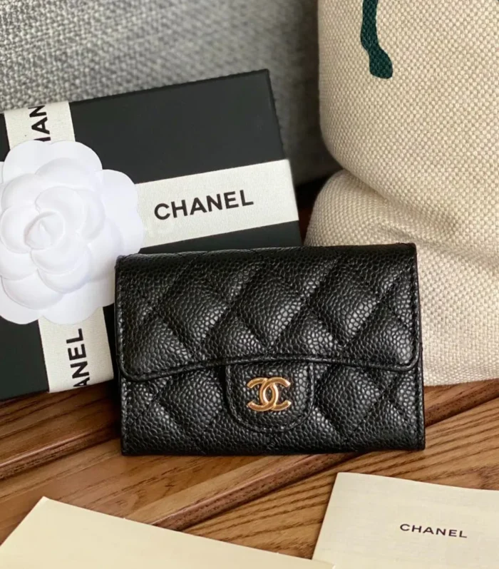 cc small wallet 11cm black caviar gold hardware