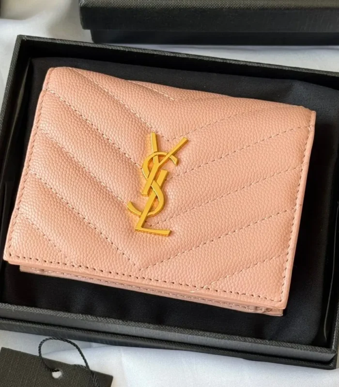YSL Wallet Pink Gold Cowhide 240584