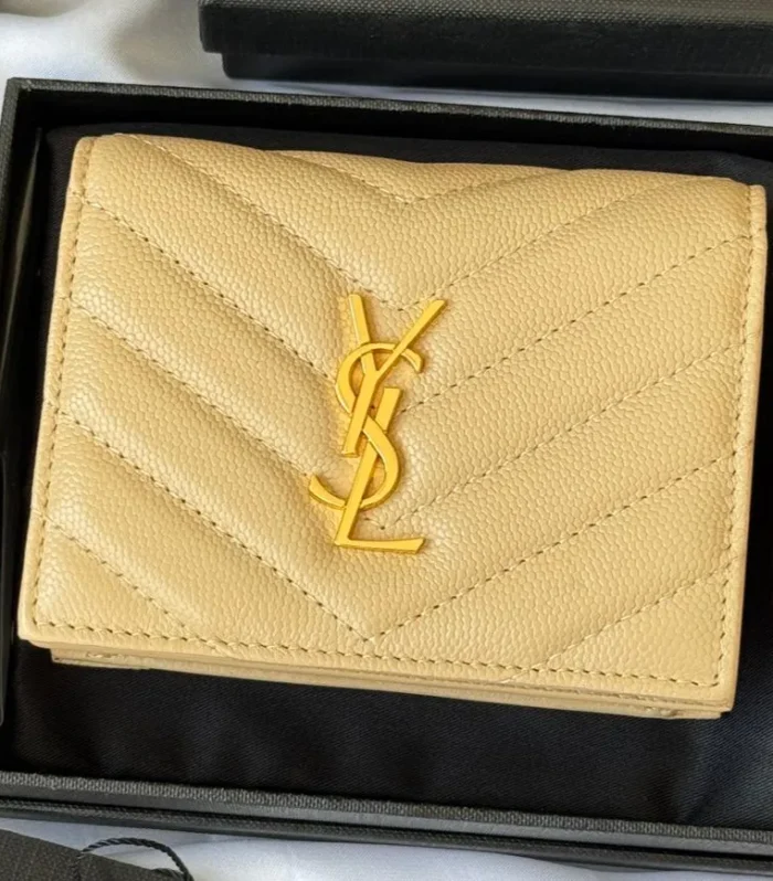 YSL Wallet Light Beige Gold Cowhide 240590