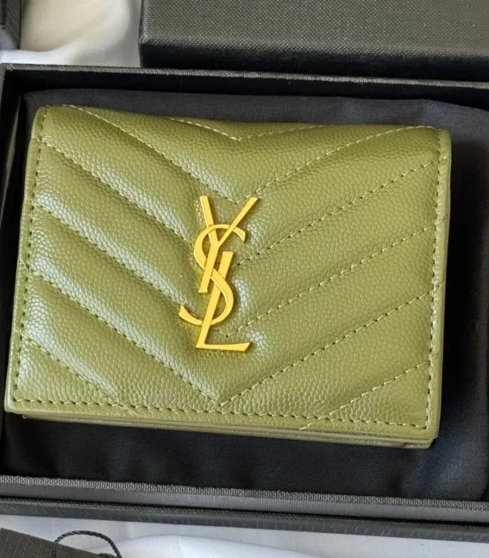 YSL Wallet Green Gold Cowhide 240588