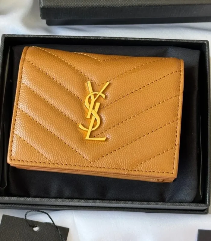 YSL Wallet Brown Gold Cowhide 240576