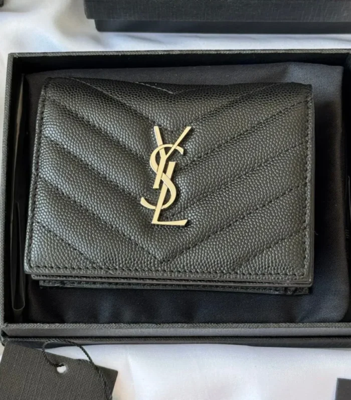 YSL Wallet Black Silver Cowhide 240574