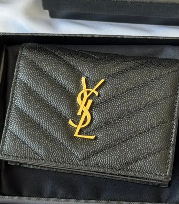 YSL Wallet Black Gold Cowhide 240572